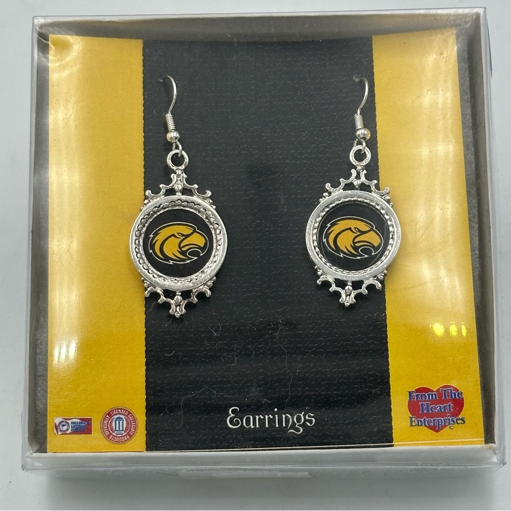 University of Southern Mississippi Miss Golden Eagles Dangle Earrings